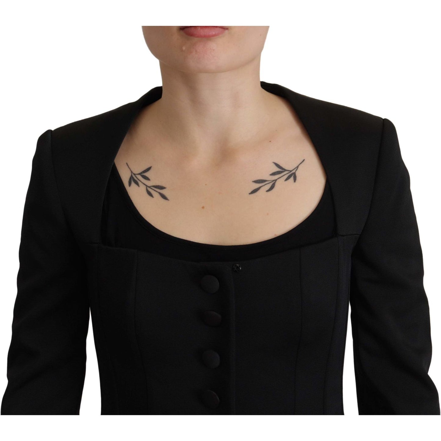 Dolce & Gabbana Sleek Black Snap Jacket with Silk Lining black-slim-fit-long-sleeves-snap-jacket