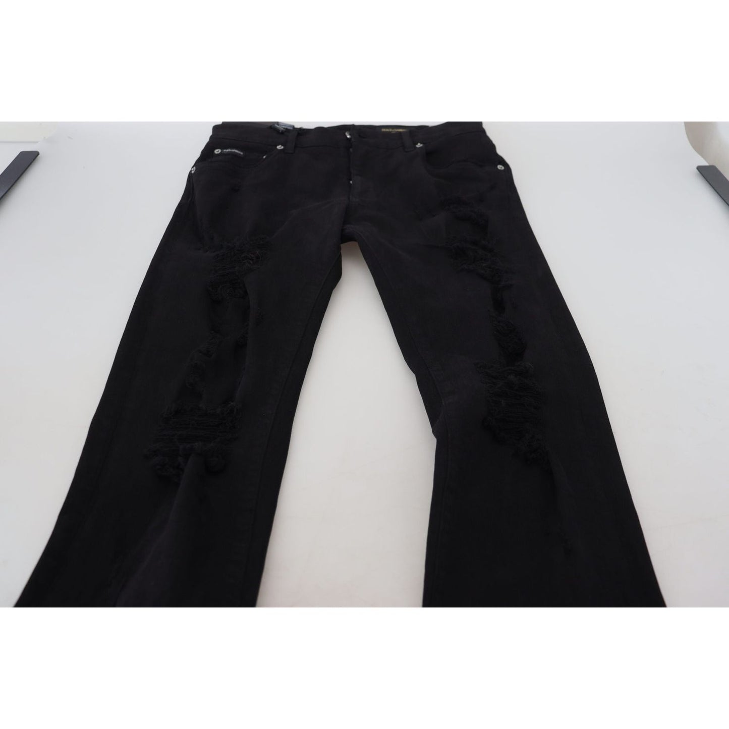 Dolce & Gabbana Svelte Black Tattered Slim Fit Denim black-slim-fit-tattered-denim-cotton-jeans IMG_4938-scaled-4a1da76d-951.jpg