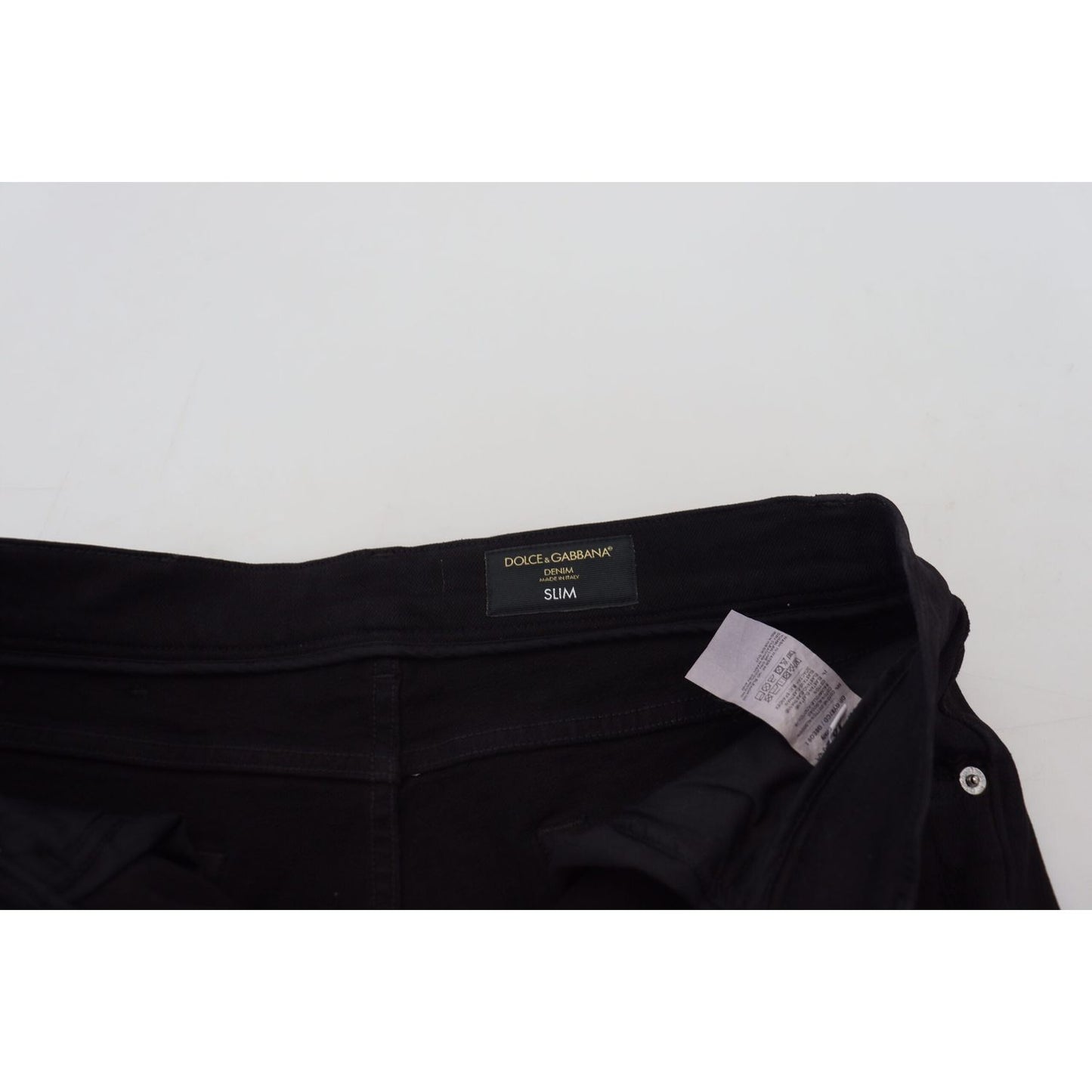 Dolce & Gabbana Svelte Black Tattered Slim Fit Denim black-slim-fit-tattered-denim-cotton-jeans