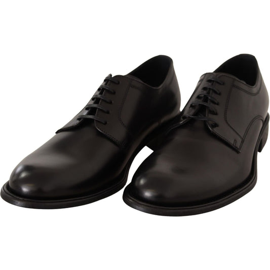 Dolce & Gabbana Elegant Black Leather Formal Derby Shoes black-leather-lace-up-mens-formal-derby-shoes