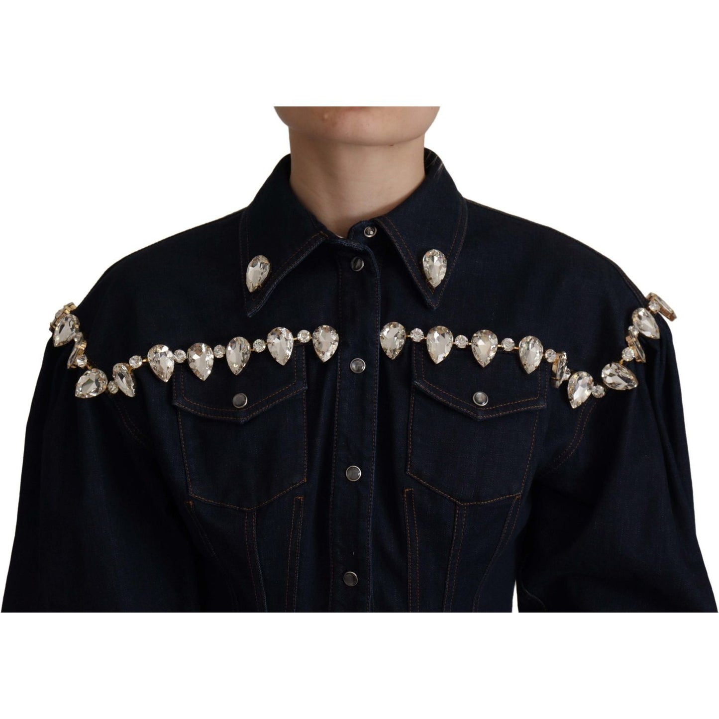 Dolce & Gabbana Elegant Crystal-Embellished Denim Jacket blue-denim-crystal-embellish-cotton-jacket