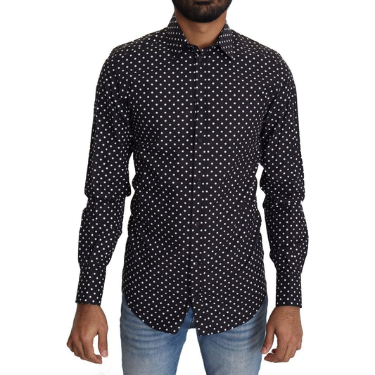 Dolce & Gabbana Elegant Polka Dot Men's Long Sleeve Shirt black-white-polka-dots-casual-shirt IMG_4948-scaled-695be11b-170.jpg