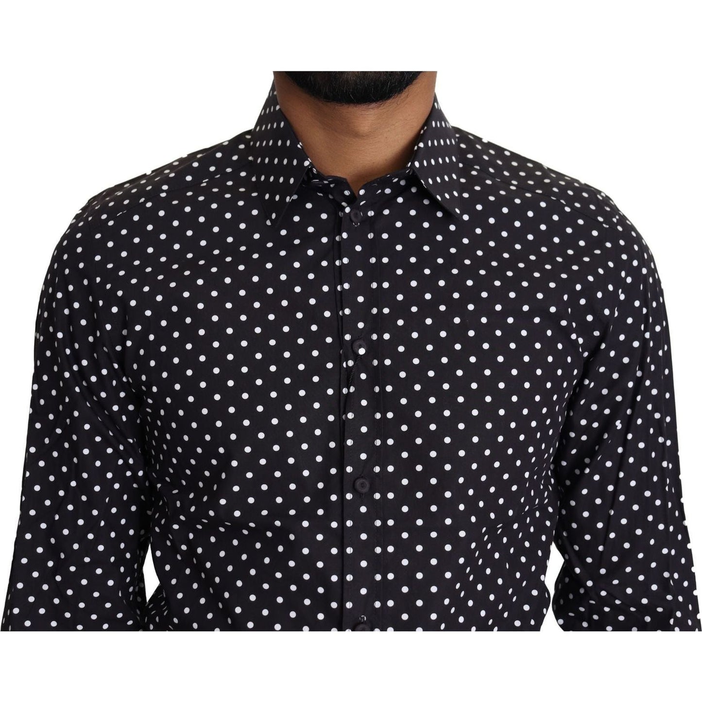Dolce & Gabbana Elegant Polka Dot Men's Long Sleeve Shirt black-white-polka-dots-casual-shirt