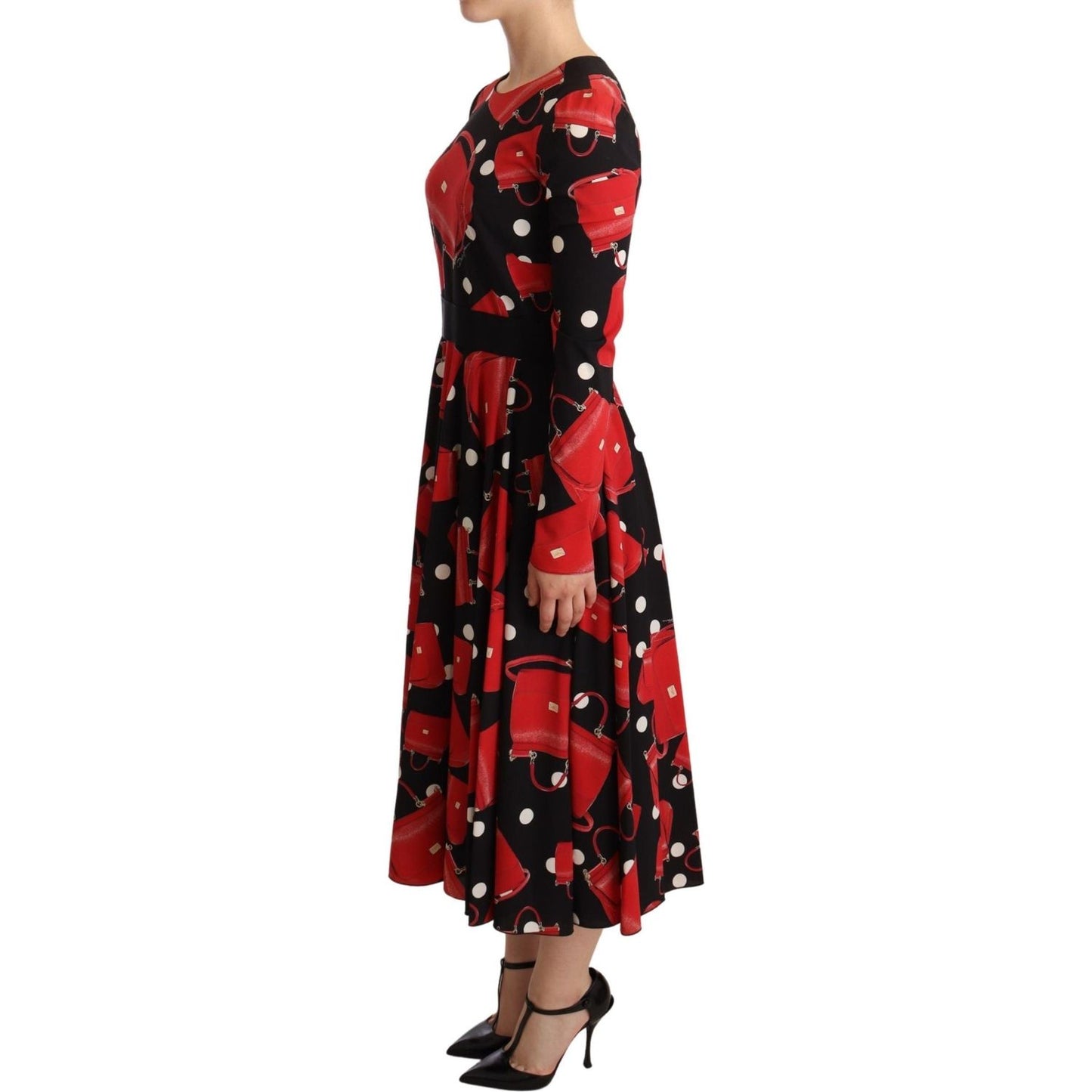 Dolce & Gabbana Elegant Sicily Print Flared Midi Dress WOMAN DRESSES black-sicily-bag-print-flared-midi-dress