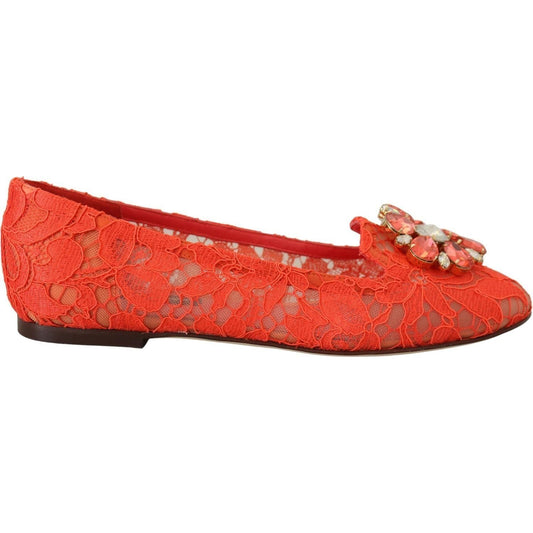 Dolce & Gabbana Elegant Lace Vally Flats in Coral Red red-taormina-lace-crystals-ballet-flats-shoes IMG_4969-scaled-61a9d27e-b86.jpg