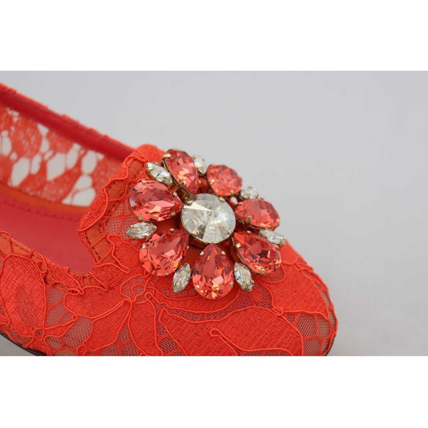 Dolce & Gabbana Elegant Lace Vally Flats in Coral Red red-taormina-lace-crystals-ballet-flats-shoes