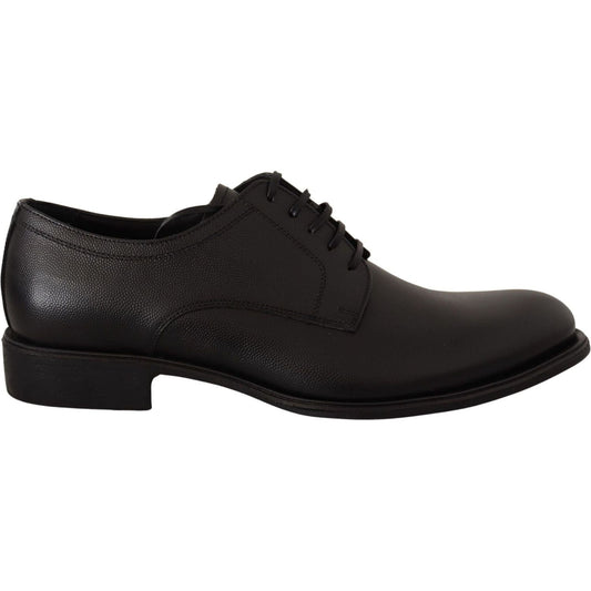 Dolce & Gabbana Elegant Black Leather Derby Shoes black-leather-lace-up-mens-formal-derby-shoes-1