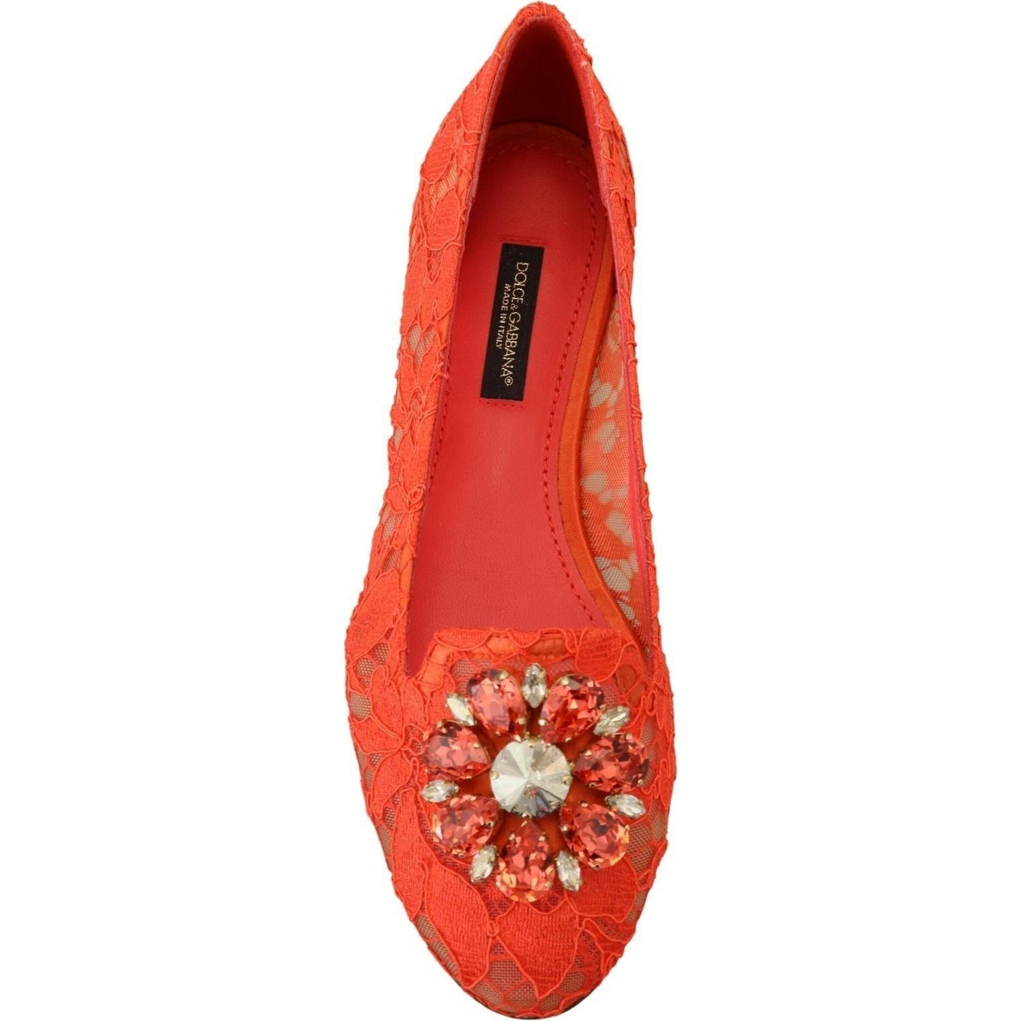 Dolce & Gabbana Elegant Lace Vally Flats in Coral Red red-taormina-lace-crystals-ballet-flats-shoes