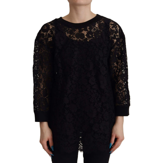 Dolce & Gabbana Elegant Black Long Sleeve Blouse Top black-floral-lace-pullover-sicily-blouse