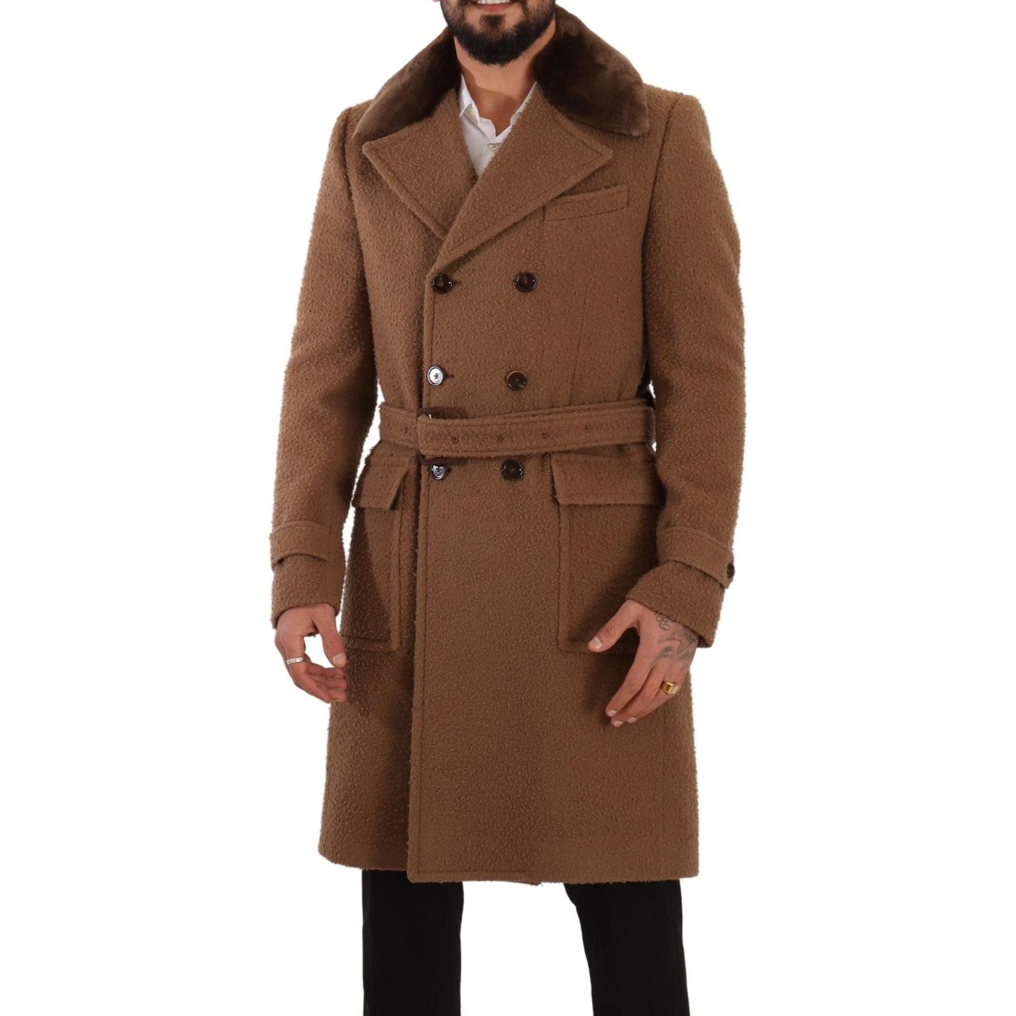 Dolce & Gabbana Elegant Double Breasted Wool Overcoat brown-wool-long-double-breasted-overcoat-jacket