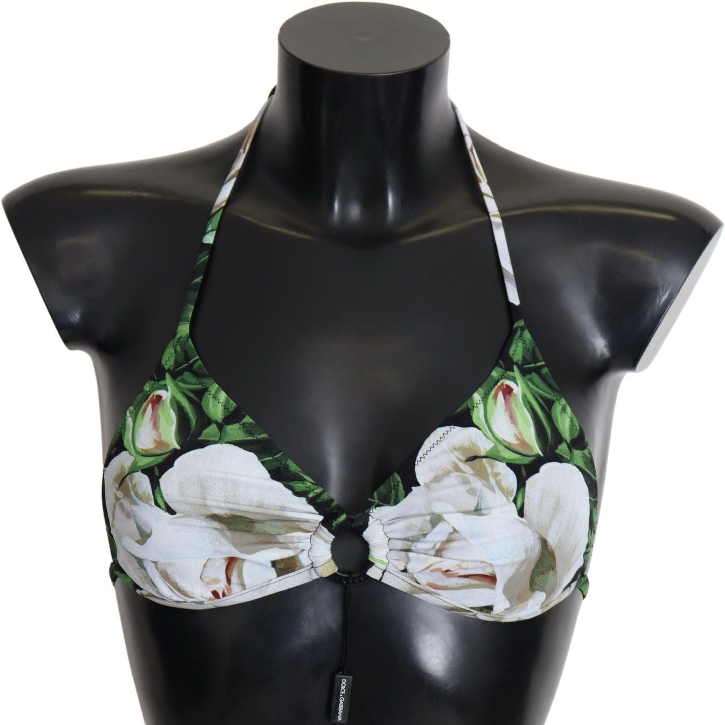 Dolce & Gabbana Floral Print Bikini Top with Logo Clasp multicolor-floral-print-halter-swimwear-bikini-top