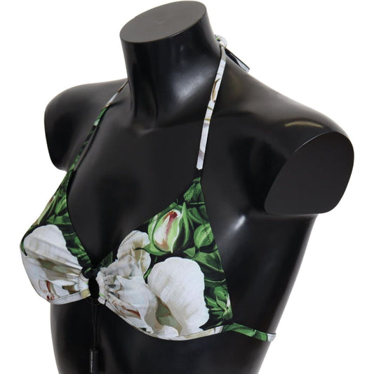 Dolce & Gabbana Floral Print Bikini Top with Logo Clasp multicolor-floral-print-halter-swimwear-bikini-top