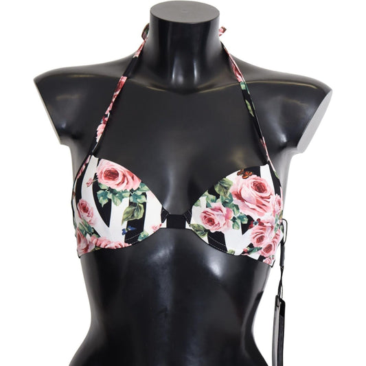 Dolce & Gabbana Chic Rose Print Bikini Top for Elegant Beach Days multicolor-striped-rose-print-swimwear-bikini-tops-1
