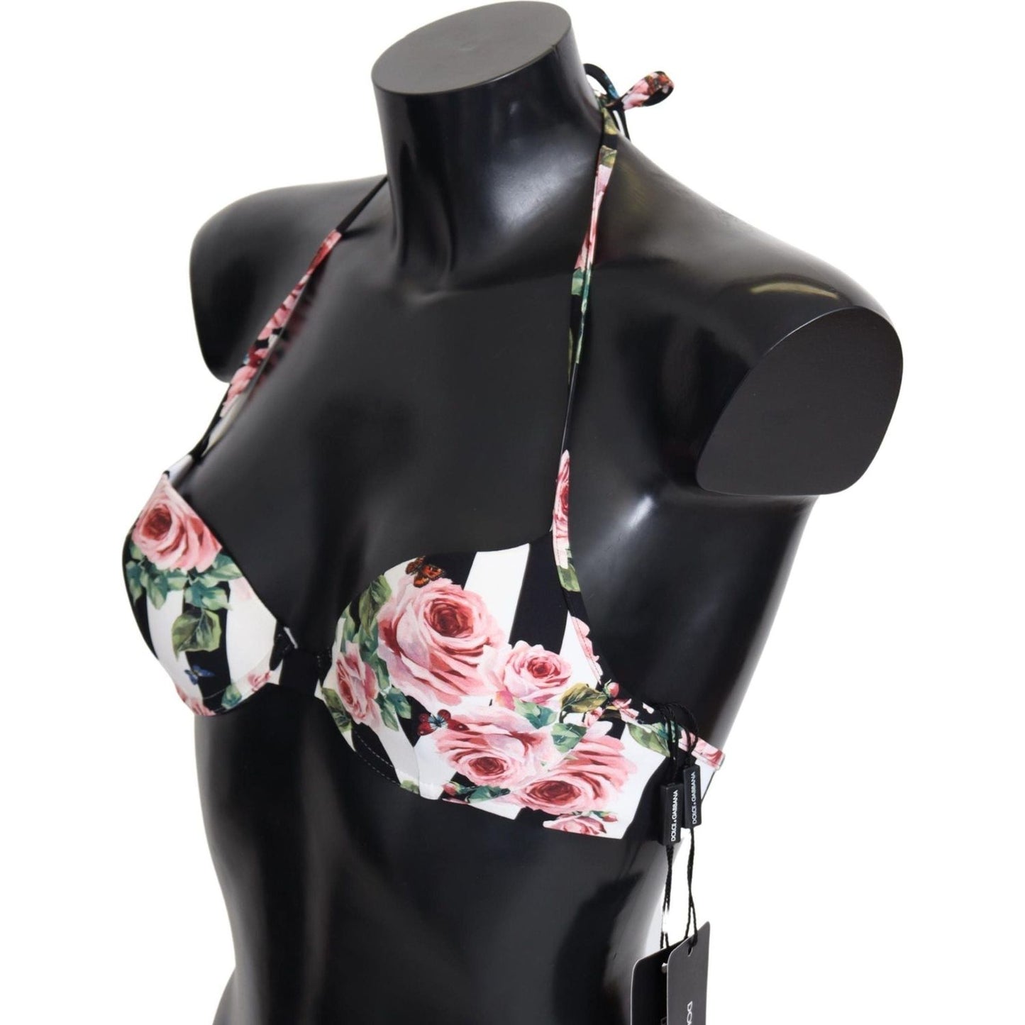 Dolce & Gabbana Chic Rose Print Bikini Top for Elegant Beach Days multicolor-striped-rose-print-swimwear-bikini-tops-1
