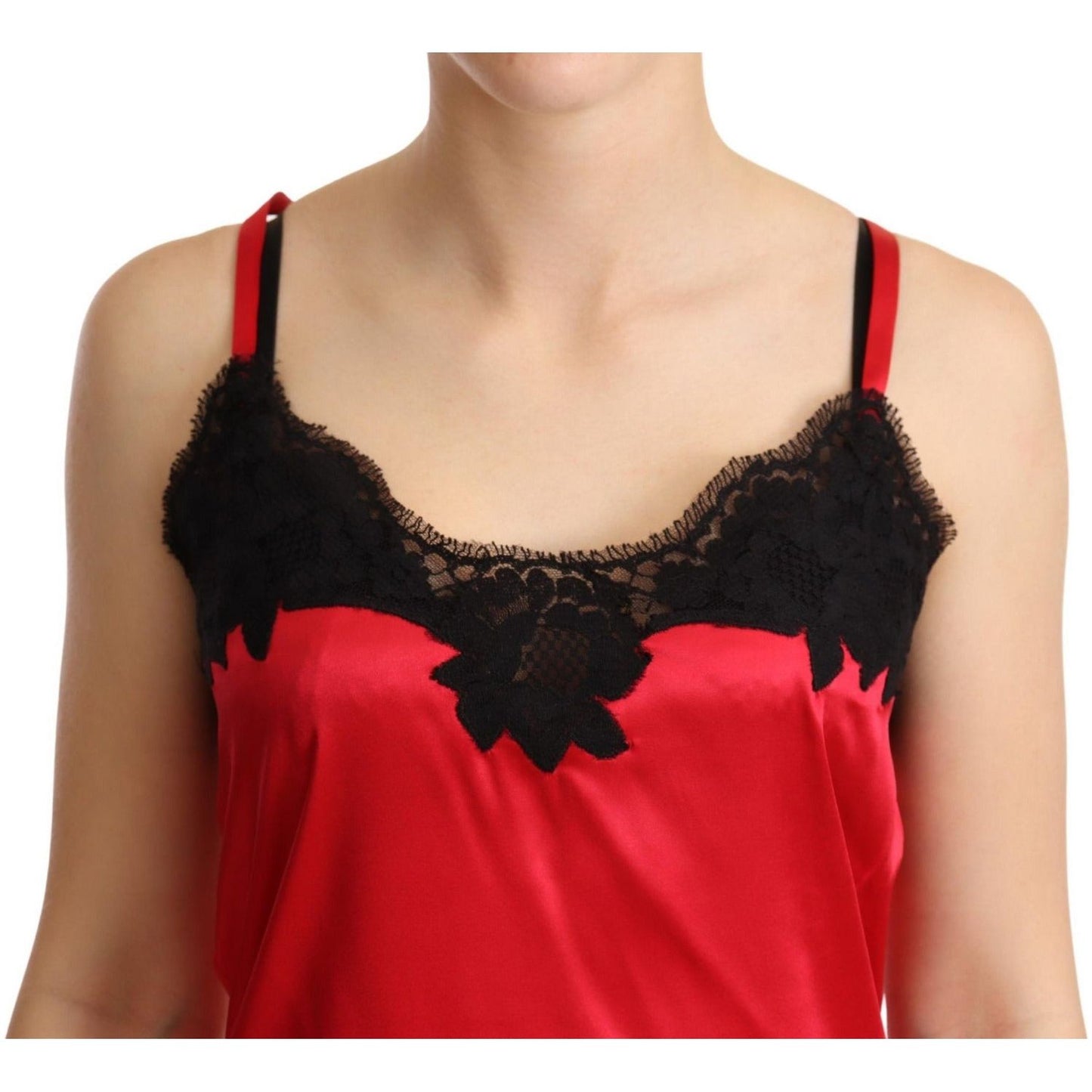 Dolce & Gabbana Enchanting Red Silk Blend Lace Camisole WOMAN T-SHIRTS red-floral-lace-trimmed-silk-satin-camisole-top