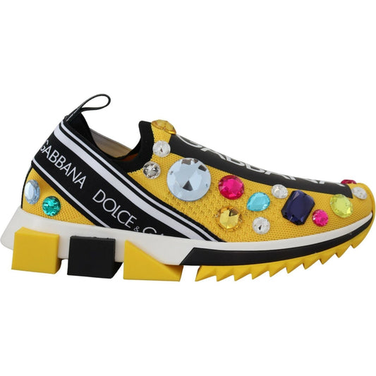Dolce & Gabbana Exquisite Yellow Techno Fabric Sneakers yellow-sorrento-crystals-sneakers-shoes