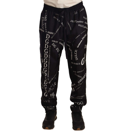 Dolce & Gabbana Elegant Silk Lounge Pants Jeans & Pants black-silk-logo-print-lounge-jogging-trousers-pants IMG_5116-scaled-388b6982-152.jpg
