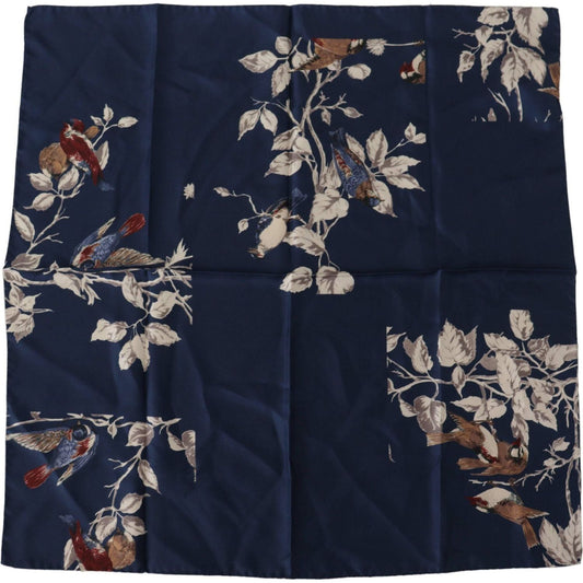 Dolce & Gabbana Elegant Silk Square Scarf for Men blue-floral-silk-square-handkerchief-scarf-2