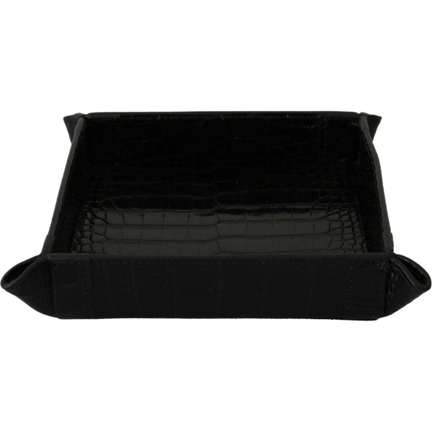 Dolce & Gabbana Elegant Black Exotic Skin Entry Tray plate-key-wallet-phone-card-money-patterned-skin-tray