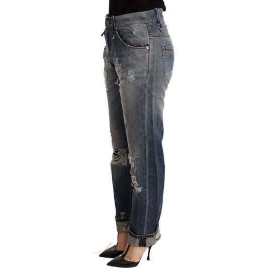 Acht Authentic Mid Waist Baggy Denim Jeans WOMAN TROUSERS blue-tattered-mid-waist-straight-denim-trouser