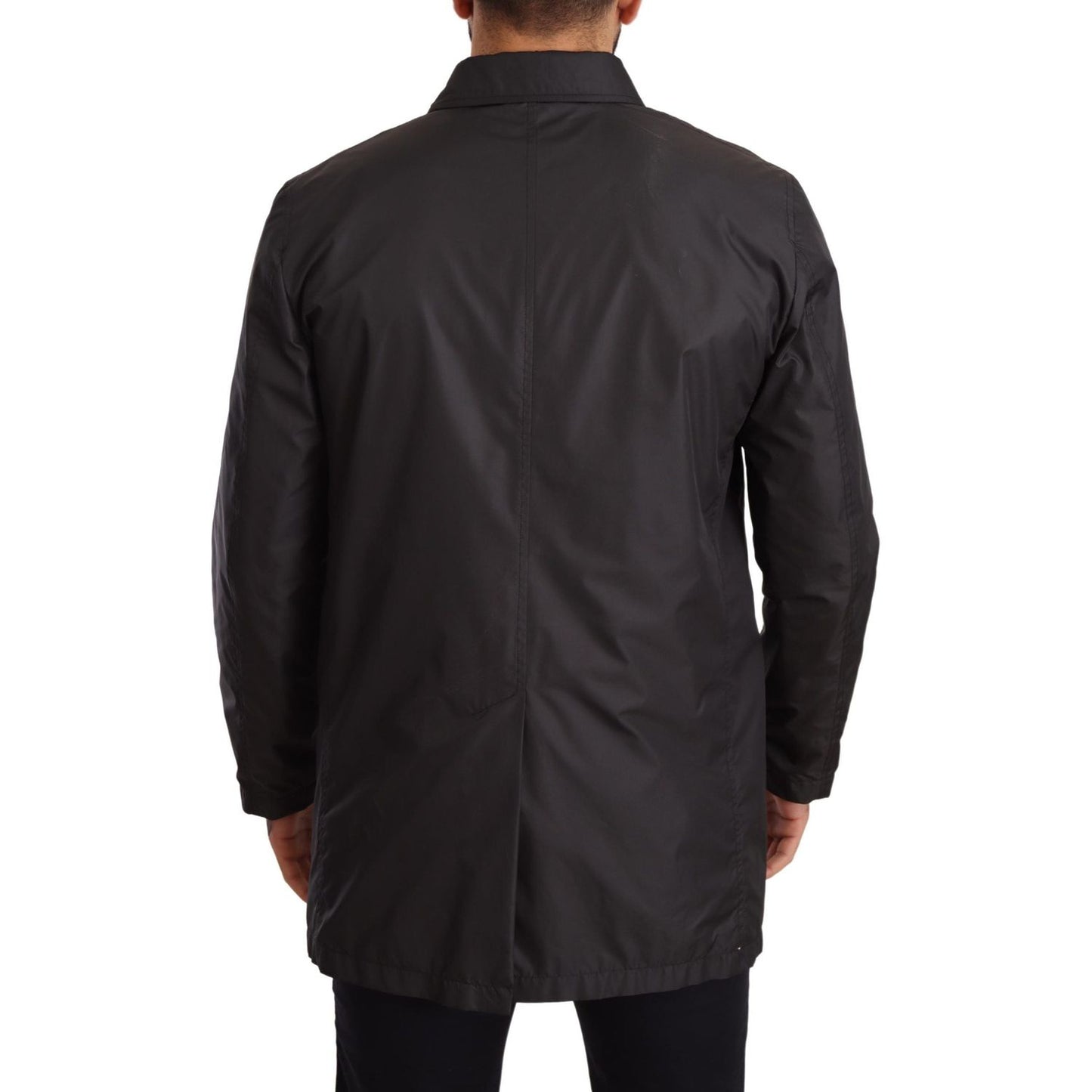 Dolce & Gabbana Elegant Black Trench Coat for Sophisticated Men black-polyester-mens-trench-coat-jacket