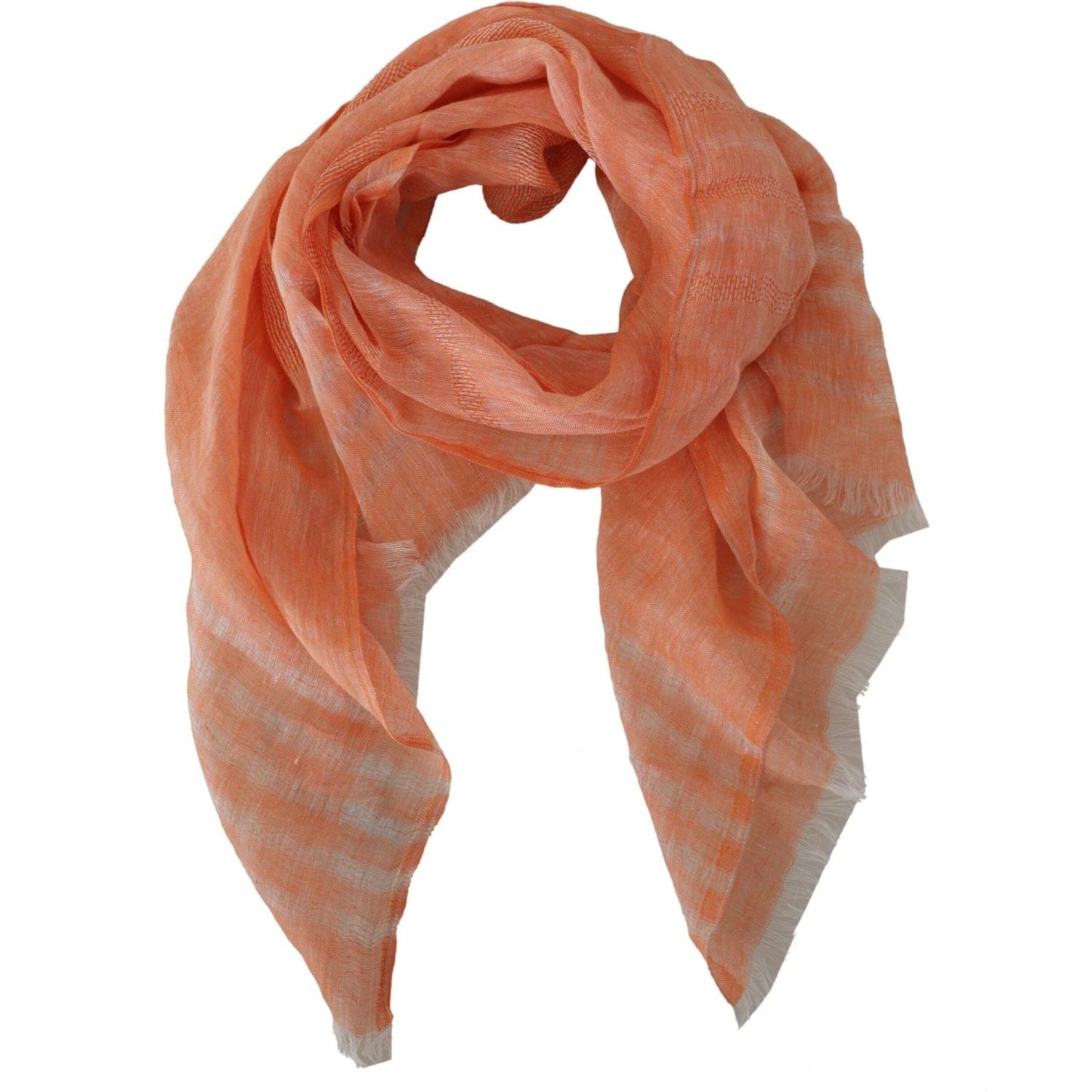 Malo Elegant Orange Linen Shawl Wrap Scarf orange-white-mesh-shawl-neck-wrap-fringe-scarf
