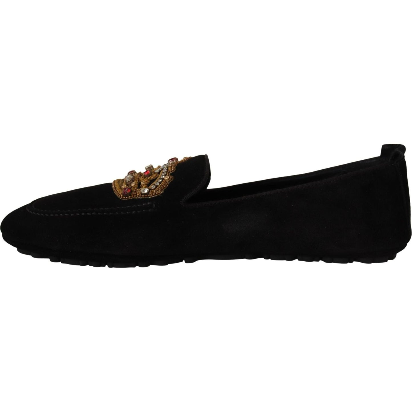 Dolce & Gabbana Elegant Black Leather Loafer Slides with Gold Embroidery black-leather-crystal-gold-crown-loafers-shoes IMG_5287-scaled-9a9448db-876.jpg