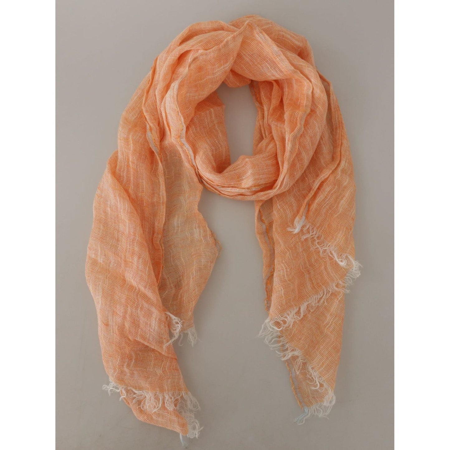Malo Elegant Peach Linen Scarf peach-linen-knitted-shawl-wrap-fringes-scarf