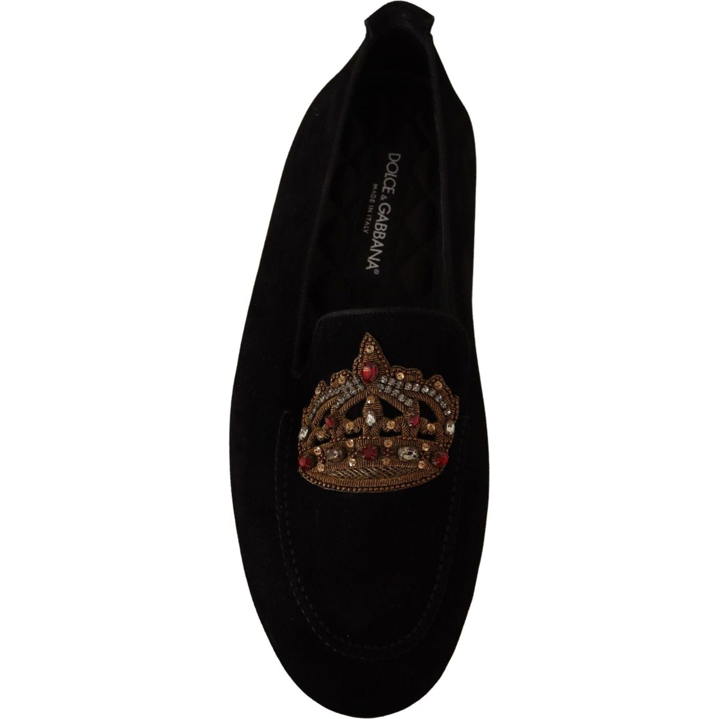 Dolce & Gabbana Elegant Black Leather Loafer Slides with Gold Embroidery black-leather-crystal-gold-crown-loafers-shoes IMG_5293-scaled-7814def6-d8a.jpg