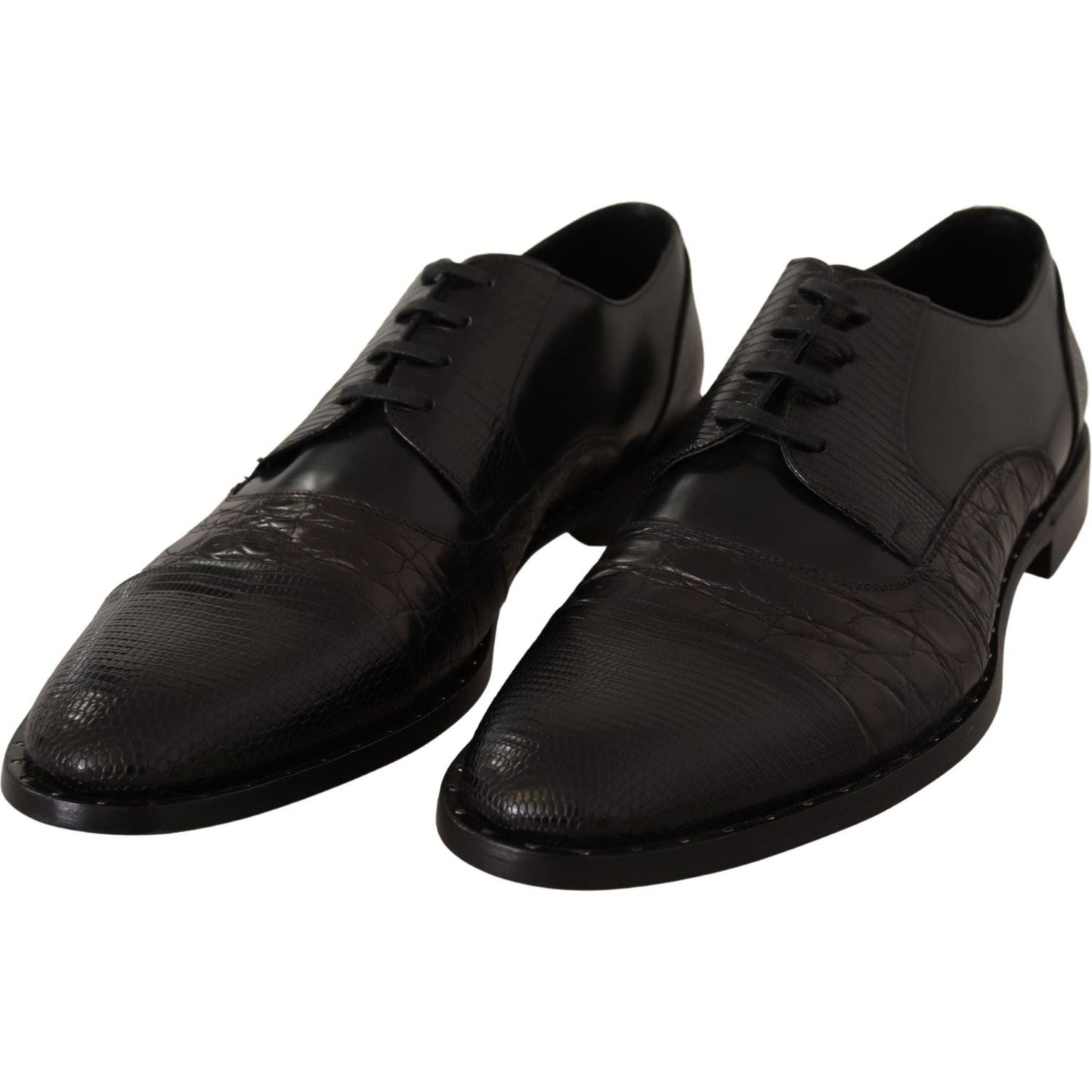 Dolce & Gabbana Elegant Black Derby Oxford Wingtips black-leather-exotic-skins-formal-shoes