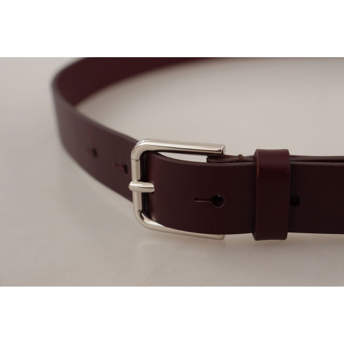 Dolce & Gabbana Elegant Maroon Leather Belt with Logo Buckle maroon-calf-leather-silver-tone-metal-buckle-belt