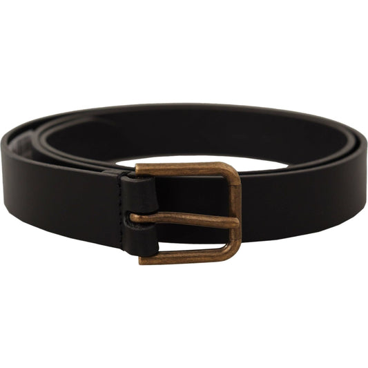Dolce & Gabbana Elegant Black Leather Belt with Metal Buckle black-calf-leather-brass-logo-engraved-buckle-belt