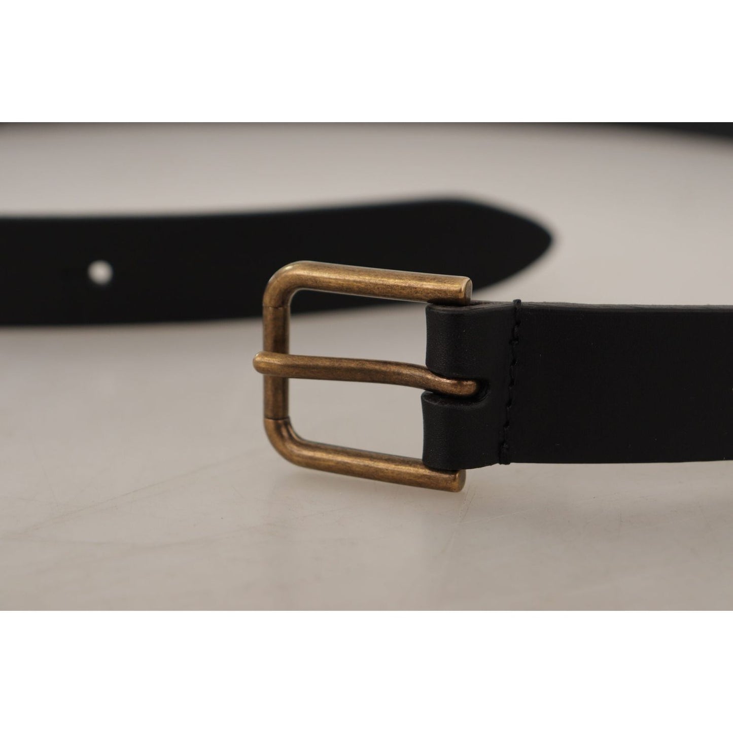Dolce & Gabbana Elegant Black Leather Belt with Metal Buckle black-calf-leather-brass-logo-engraved-buckle-belt