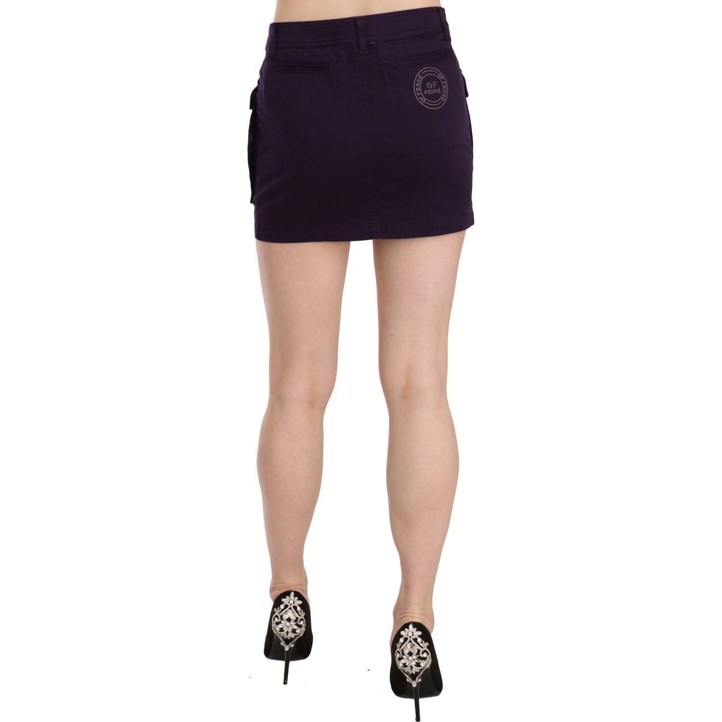 GF Ferre Elegant Purple High-Waist A-Line Mini Skirt purple-high-waist-button-pocket-a-line-mini-skirt