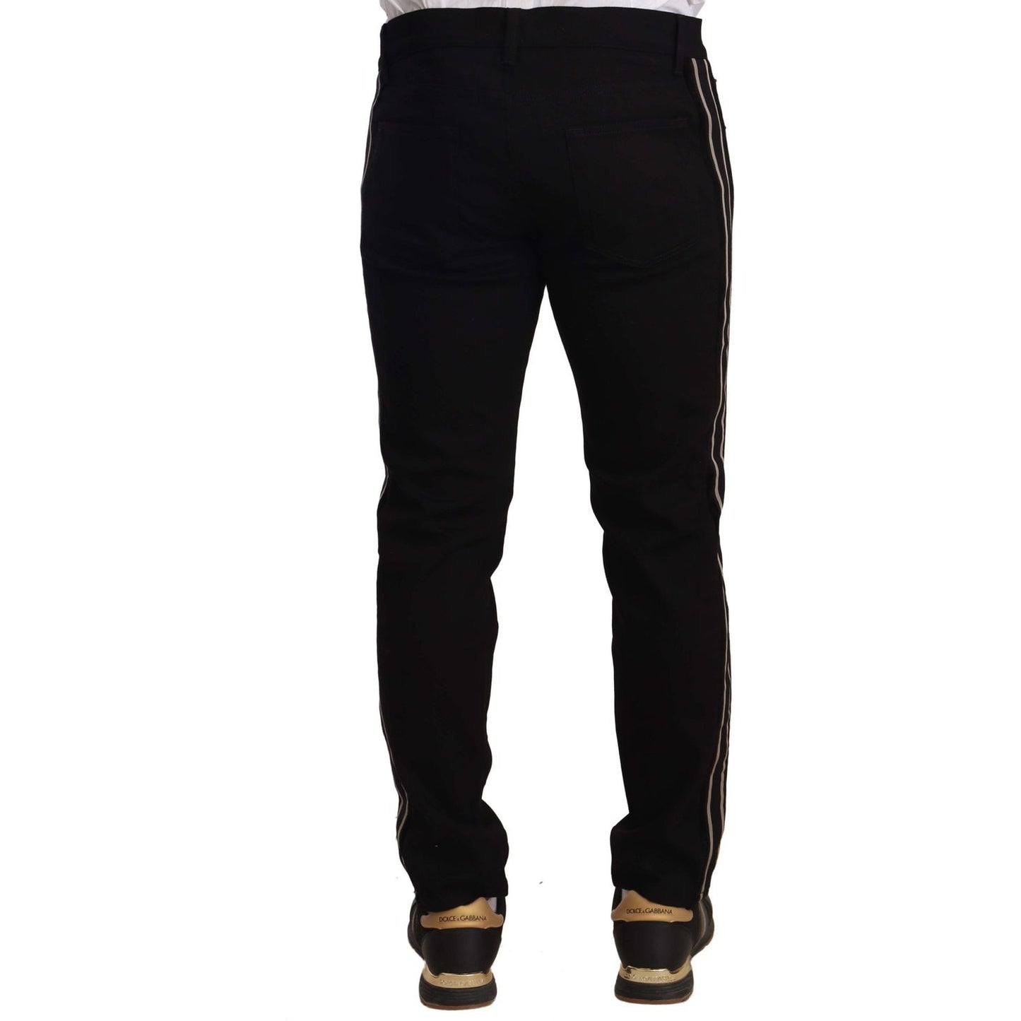 Dolce & Gabbana Heraldic Embroidered Slim Fit Black Jeans Jeans & Pants black-skinny-fit-denim-side-band-jeans-pant