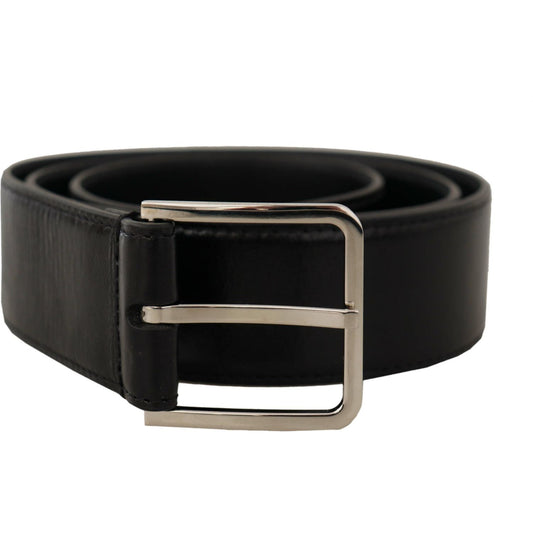 Dolce & Gabbana Elegant Black Leather Belt with Metal Buckle black-calf-leather-vintage-steel-logo-buckle-belt