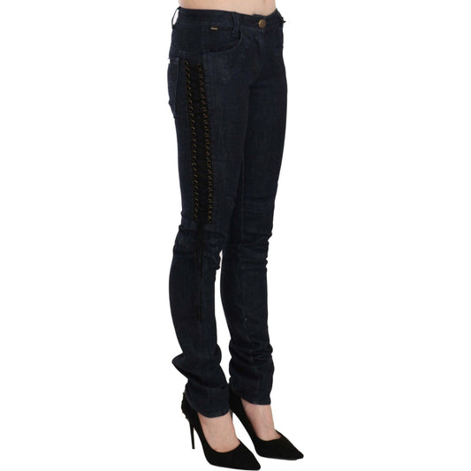 Just Cavalli Elegant Low Waist Skinny Trousers Jeans & Pants black-low-waist-skinny-trousers-braided-string-pants