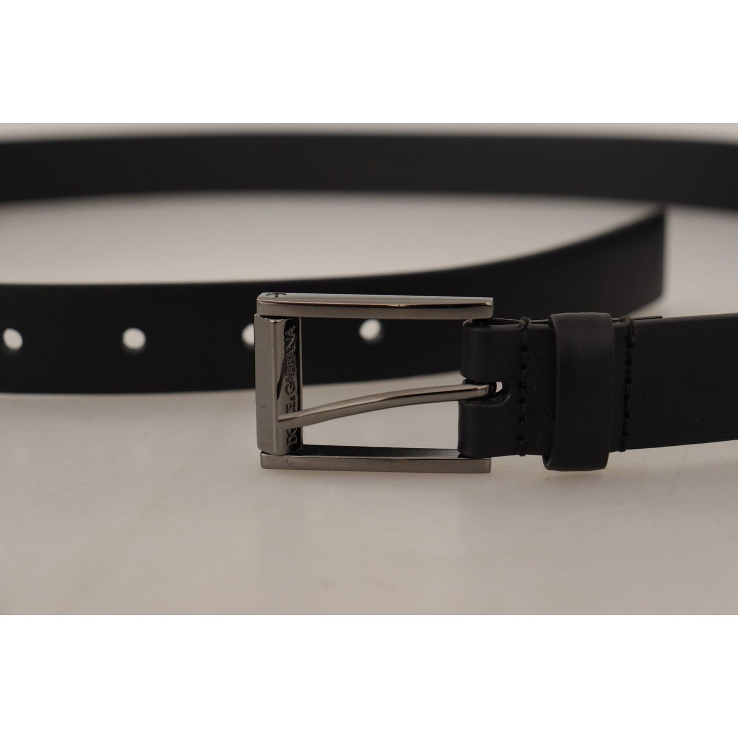 Dolce & Gabbana Elegant Black Leather Belt with Metal Buckle black-calf-leather-vintage-steel-logo-buckle-belt IMG_5433-scaled-7931a4f8-e5d.jpg
