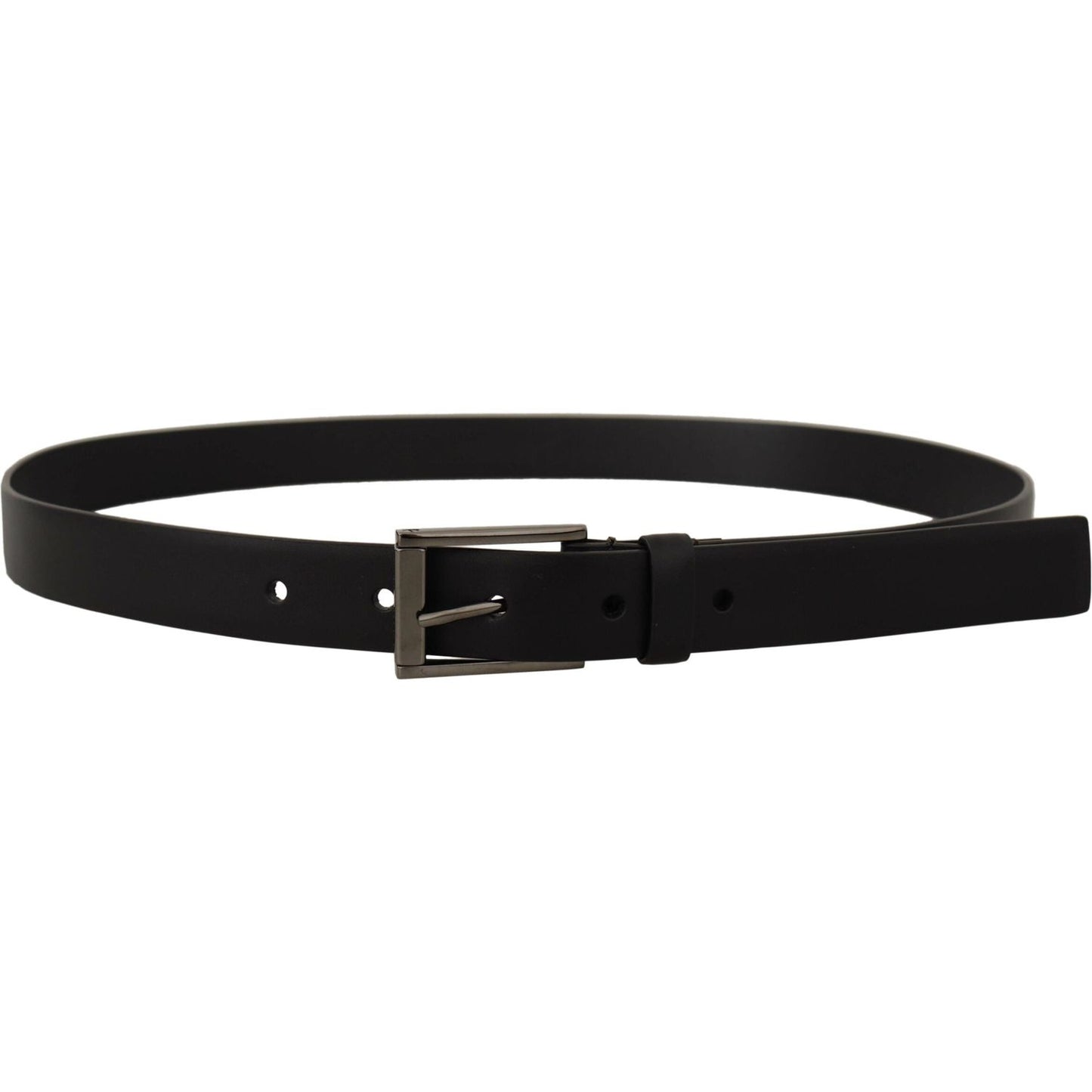Dolce & Gabbana Elegant Black Leather Belt with Metal Buckle black-calf-leather-vintage-steel-logo-buckle-belt
