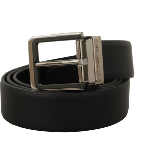 Dolce & Gabbana Elegant Black Leather Belt with Metal Buckle black-calf-leather-logo-engraved-metal-buckle-belt-10
