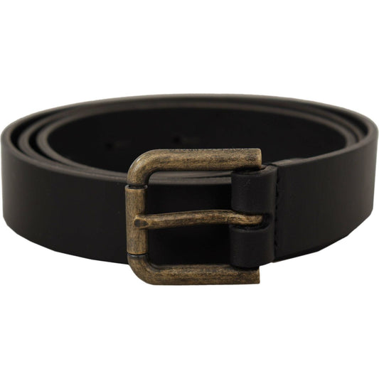 Dolce & Gabbana Elegant Italian Leather Belt black-calf-leather-logo-brass-metal-buckle-belt