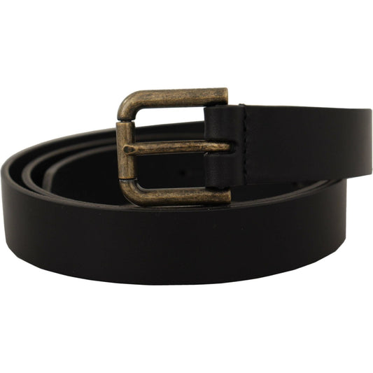 Dolce & Gabbana Elegant Italian Leather Belt black-calf-leather-logo-brass-metal-buckle-belt