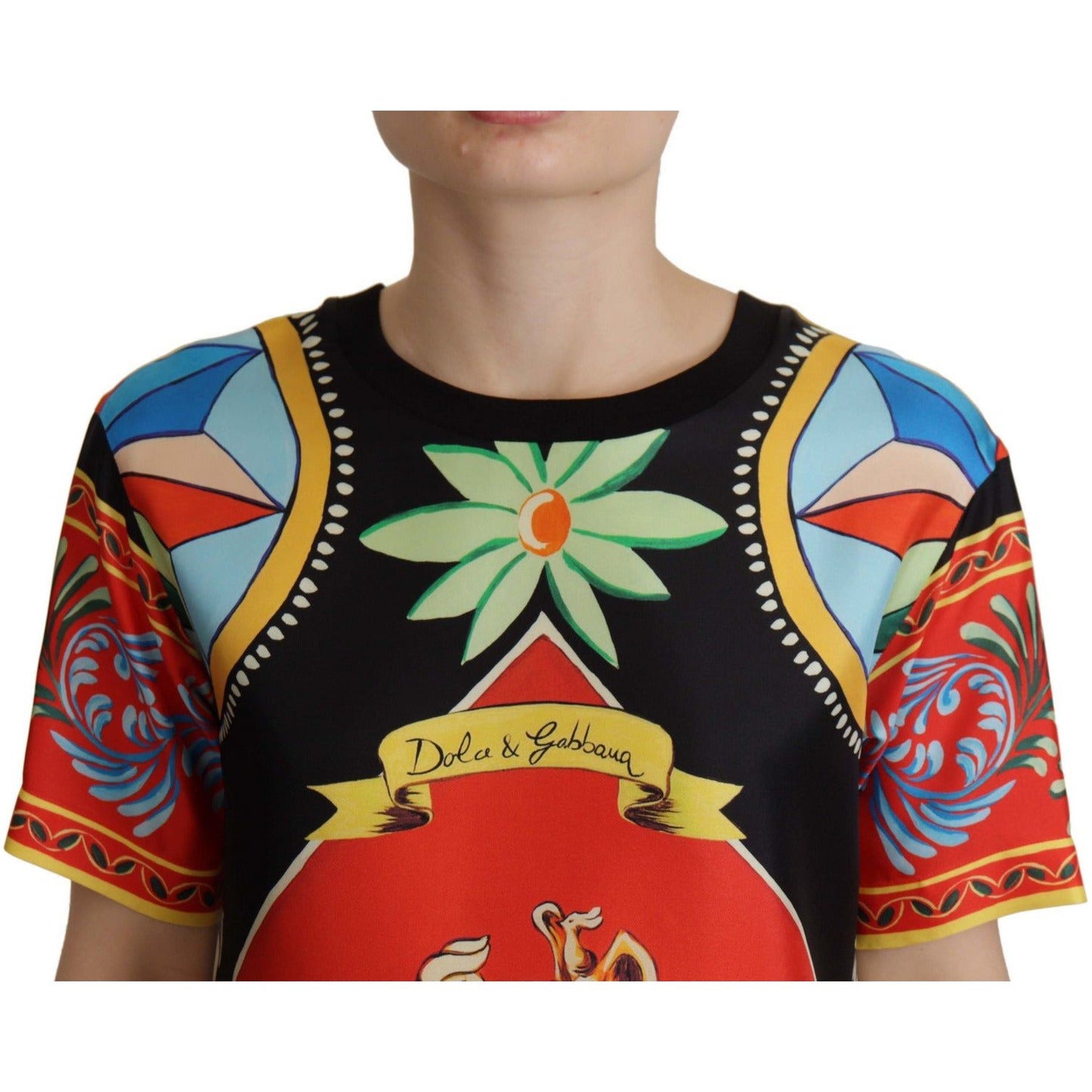 Dolce & Gabbana Glamourous Multicolor Silk Top multicolor-soldier-carretto-silk-top-t-shirt