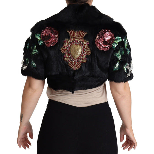 Dolce & Gabbana Elegant Black Rabbit Fur Crystal Jacket Coats & Jackets black-rabbit-fur-crystals-sequin-coat IMG_5509-scaled-e81c0b24-e0d.jpg