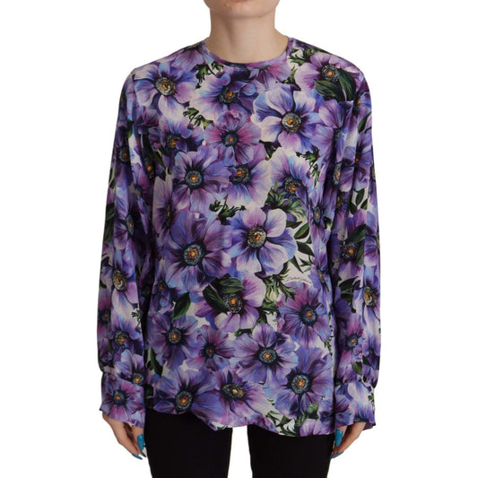 Dolce & Gabbana Elegant Floral Silk Long Sleeve Blouse purple-floral-silk-long-sleeve-top-blouse IMG_5515-scaled-ff588c4d-abd.jpg