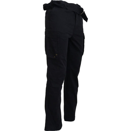 Roberto Cavalli Elegant Black Cargo Pants with Belt black-belted-cargo-men-pants