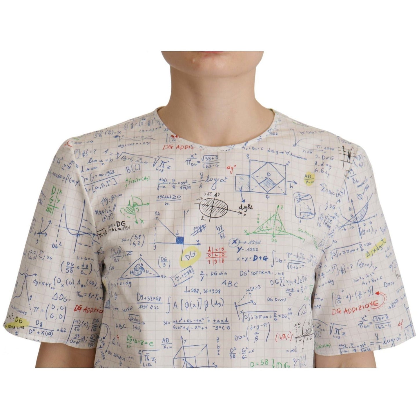 Dolce & Gabbana Algebra Print Round Neck Cotton Tee white-cotton-algebra-print-short-sleeves-top