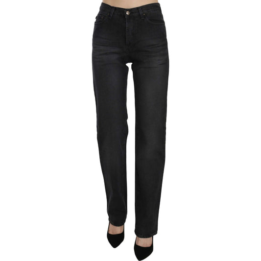 Just Cavalli Elevate Your Style: Chic Black High Waist Denim Jeans & Pants black-washed-high-waist-straight-denim-pants-jeans