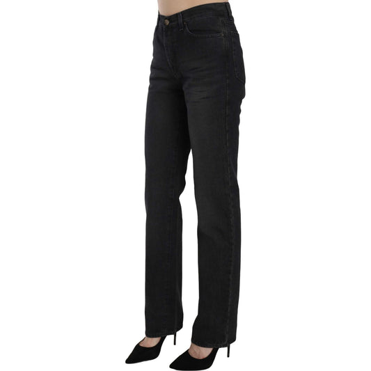 Just Cavalli Elevate Your Style: Chic Black High Waist Denim Jeans & Pants black-washed-high-waist-straight-denim-pants-jeans