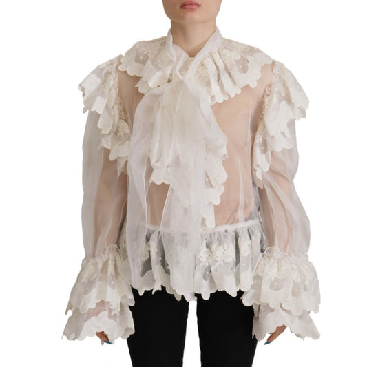 Dolce & GabbanaElegant White Lace Silk-Cotton TopMcRichard Designer Brands£1109.00